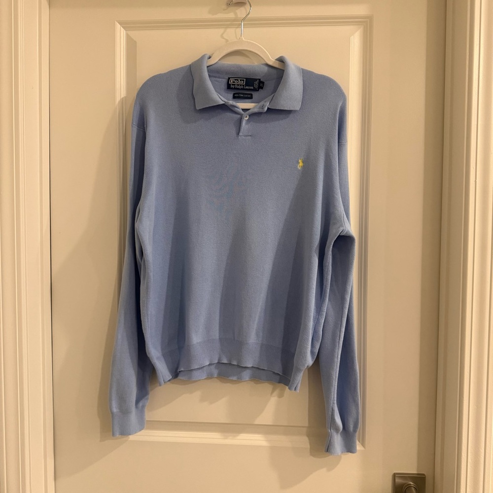 Polo Ralph Lauren Men’s Pullover Lightweight Polo Sweater-Light Blue